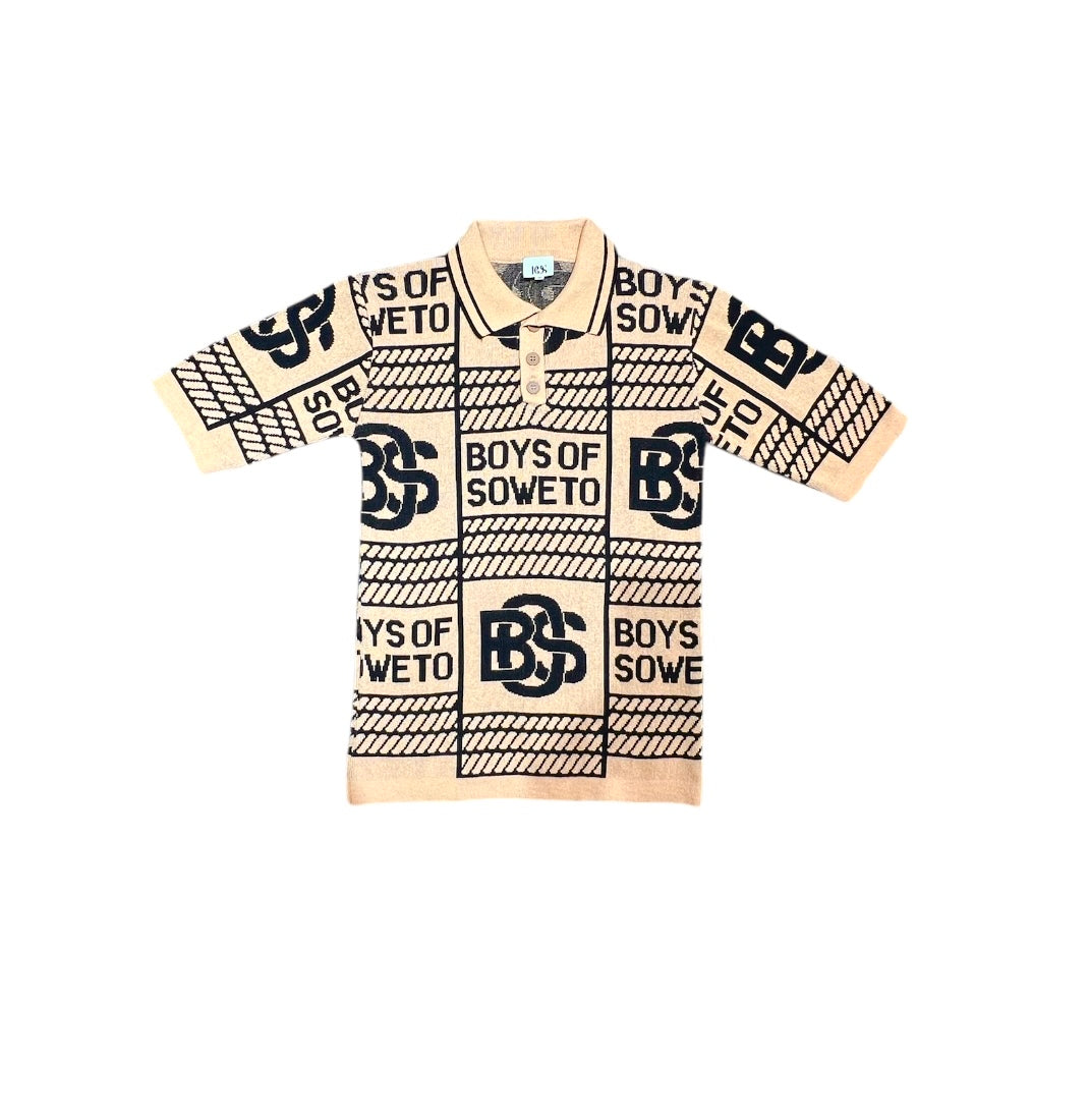 Printed Pattern Golf T-shirt - Beige & Black